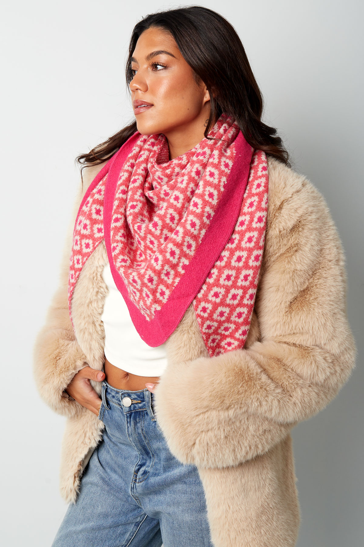 Autumn/winter printed scarf - pink and green Picture3